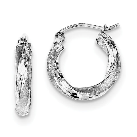Sterling Silver Rhodium-plated Satin Finished D/C Twisted Hoop Earrings QE4609 - shirin-diamonds