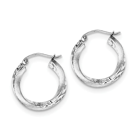 Sterling Silver Rhodium-plated Satin Finished D/C Twisted Hoop Earrings QE4610 - shirin-diamonds