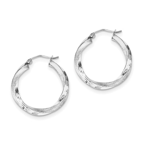 Sterling Silver Rhodium-plated 3.00mm Polished & Satin D/C Twisted Hoop Ear QE4611 - shirin-diamonds