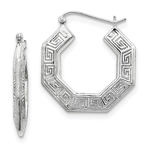 Sterling Silver Rhodium-plated Greek Key Hoop Earrings QE4666 - shirin-diamonds