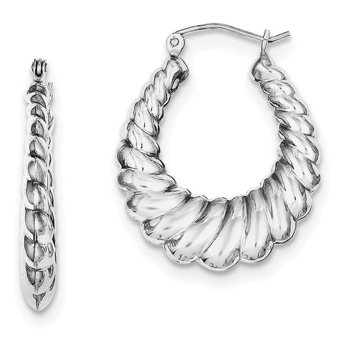 Sterling Silver Rhodium-plated Shrimp Hoop Earrings QE4678 - shirin-diamonds