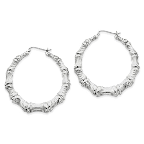 Sterling Silver Rhodium-plated Bamboo Hoop Earrings QE4714 - shirin-diamonds