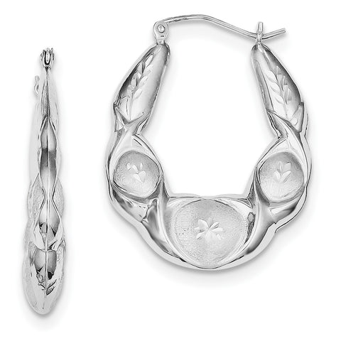 Sterling Silver Rhodium-plated D/C Scalloped Hoop Earring QE4729 - shirin-diamonds