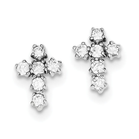 Sterling Silver Rhodium-plated CZ Cross Post Earrings QE4771 - shirin-diamonds