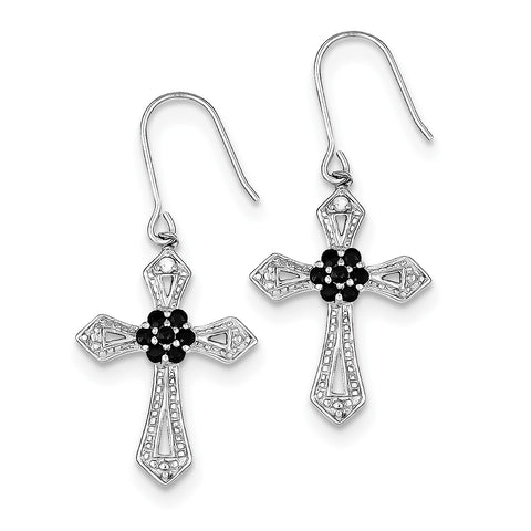 Sterling Silver Diamond Accent Cross Earrings QE4774 - shirin-diamonds