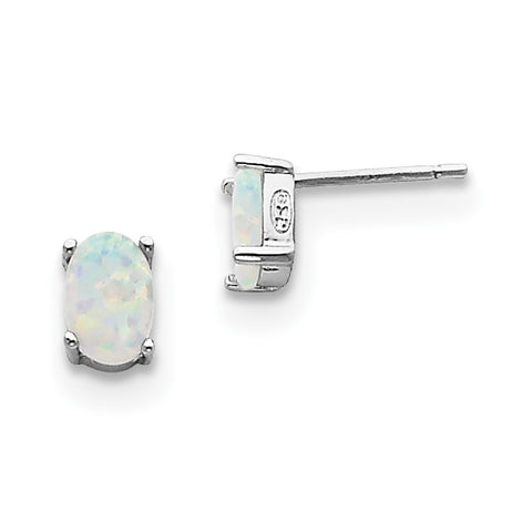 Sterling Silver Created Opal Post Earrings QE4971 - shirin-diamonds