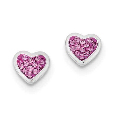Sterling Silver Pink CZ Heart Post Earrings QE5050 - shirin-diamonds