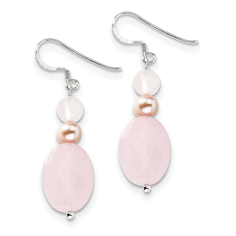 Sterling Silver Rose Quartz & Pink FW Cultured Pearl Earrings QE5945 - shirin-diamonds