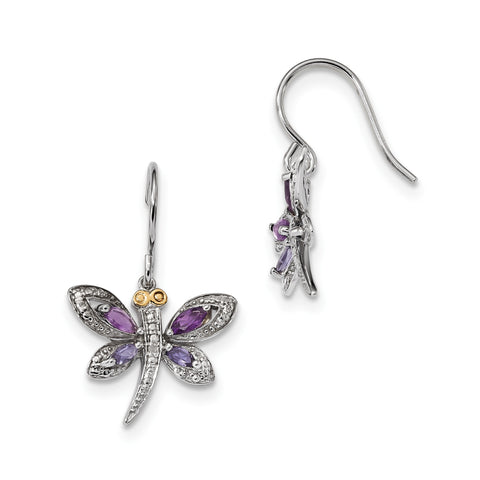 Sterling Silver & 14K Amethyst and Iolite and Diamond Dragonfly Earrings QE6072 - shirin-diamonds