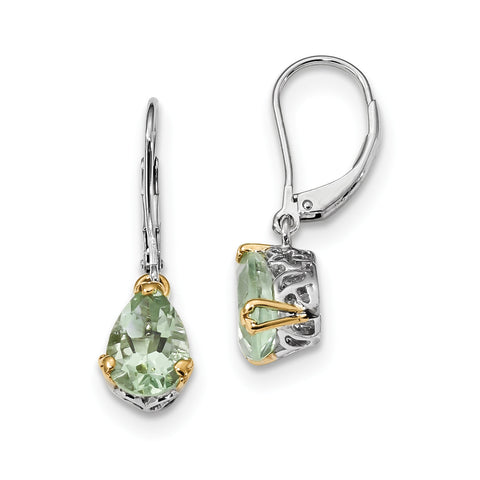 Sterling Silver & 14K Green Quartz Leverback Earrings QE6076 - shirin-diamonds