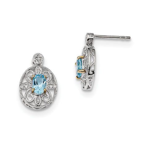 Sterling Silver & 14K Sky Blue Topaz& Diamond Earrings QE6077