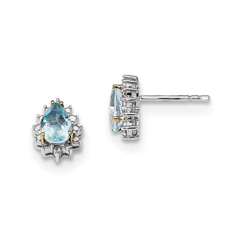 Sterling Silver & 14K Sky Blue Topaz Diamond Earrings QE6080 - shirin-diamonds