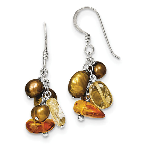 Sterling Silver Amber/Citrine & Copper FW Cultured Pearl Earrings QE6216 - shirin-diamonds
