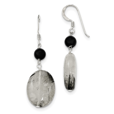 Sterling Silver Black Crystal/Tourmalinated Quartz Earrings QE6352 - shirin-diamonds