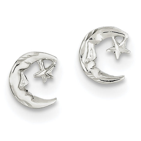 Sterling Silver Moon & Star Mini Earrings QE681 - shirin-diamonds