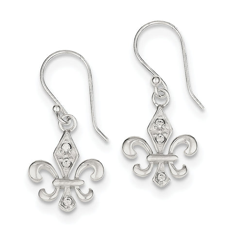 Sterling Silver White CZ Accented Fleur de Lis Dangle Earrings QE6930 - shirin-diamonds