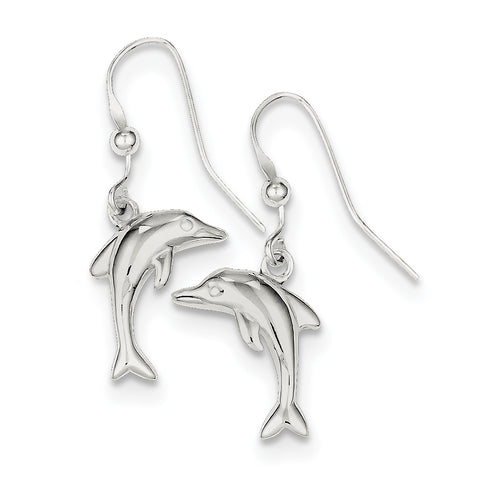Sterling Silver Polished Dolphin Dangle Earrings QE6956 - shirin-diamonds