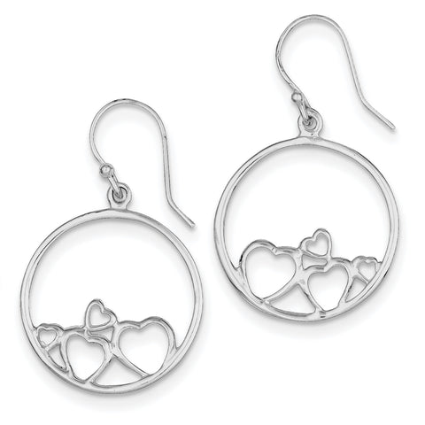 Sterling Silver Polished Open Hearts Circle Dangle Earrings QE7079 - shirin-diamonds