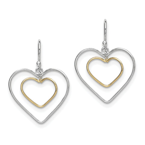 Sterling Silver Gold-Plated Double Heart Wire Dangle Earrings QE7243 - shirin-diamonds