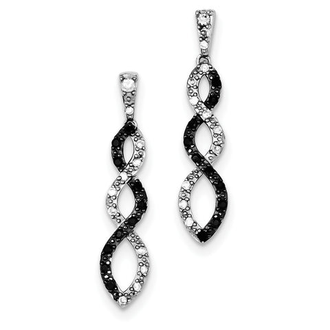 Sterling Silver and Black Rhodium w/Black and White CZ Twisted Post Earring QE7337 - shirin-diamonds