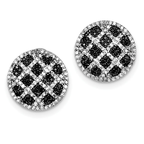 Sterling Silver Black & White CZ Round Omega Back Earrings QE7343 - shirin-diamonds