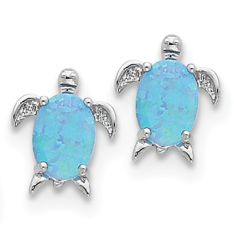 Sterling Silver Created Opal Turtle Post Earrings QE7435 - shirin-diamonds