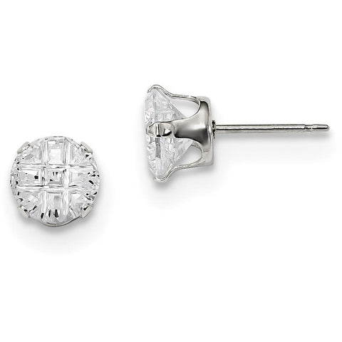 Sterling Silver 7mm Round 4 Prong CZ Stud Earrings QE7489 - shirin-diamonds