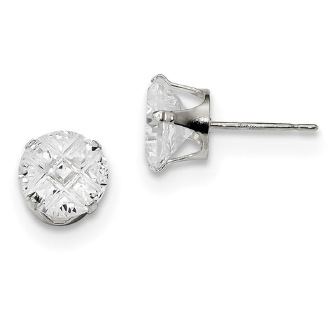 Sterling Silver 8mm Round 4 Prong CZ Stud Earrings QE7490 - shirin-diamonds