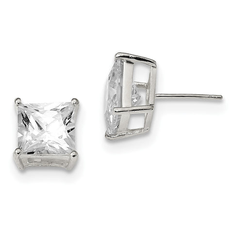 Sterling Silver 9mm Square CZ Basket Set Stud Earrings QE7509 - shirin-diamonds