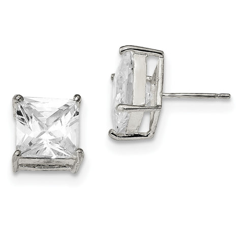 Sterling Silver 10mm Square CZ Basket Set Stud Earrings QE7510 - shirin-diamonds