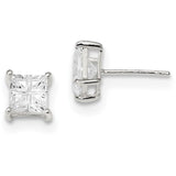 Sterling Silver 7mm Square CZ Basket Set Stud Earrings QE7520 - shirin-diamonds