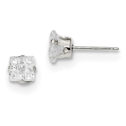 Sterling Silver 5mm Square CZ 4 Prong Stud Earrings QE7523 - shirin-diamonds