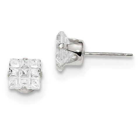Sterling Silver 6mm Square CZ 4 Prong Stud Earrings QE7524 - shirin-diamonds