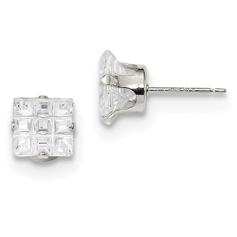 Sterling Silver 7mm Square CZ 4 Prong Stud Earrings QE7525 - shirin-diamonds