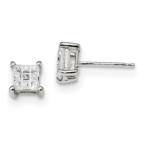 Sterling Silver 5mm Square CZ Basket Set Stud Earrings QE7529 - shirin-diamonds