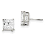 Sterling Silver 8mm Square CZ Basket Set Stud Earrings QE7532 - shirin-diamonds