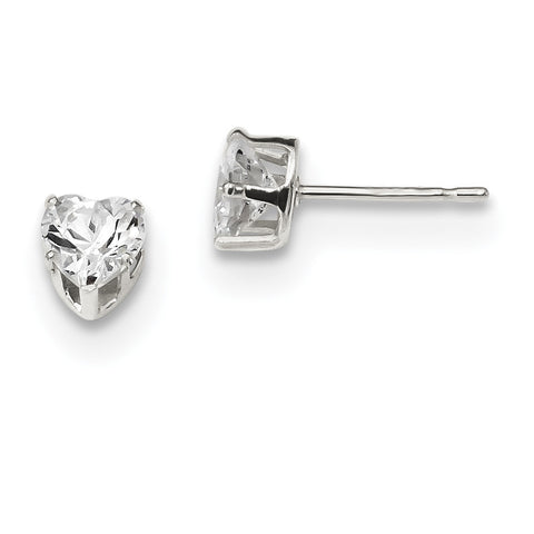 Sterling Silver 5mm Heart 3 Prong CZ Stud Earrings QE7536 - shirin-diamonds