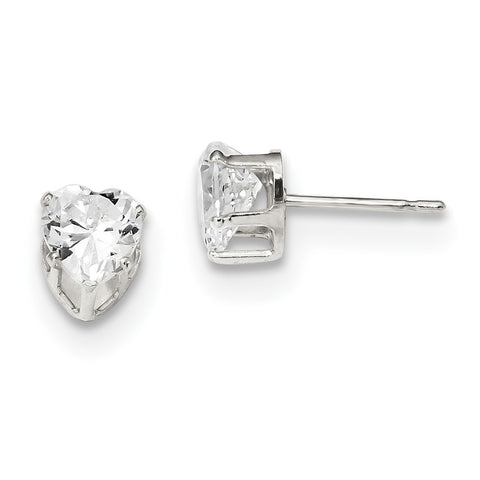 Sterling Silver 6mm Heart 3 Prong CZ Stud Earrings QE7537 - shirin-diamonds