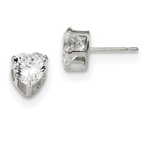 Sterling Silver 7mm Heart 3 Prong CZ Stud Earrings QE7538 - shirin-diamonds
