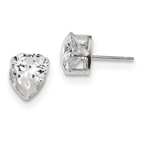 Sterling Silver 8mm Heart 3 Prong CZ Stud Earrings QE7539 - shirin-diamonds