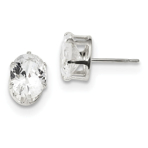 Sterling Silver 9x7 Oval CZ Stud Earrings QE7546 - shirin-diamonds