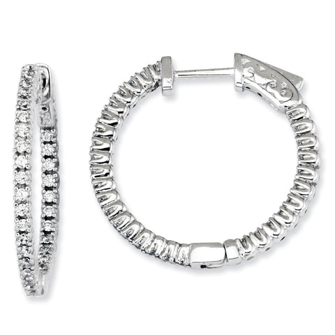 Sterling Silver CZ 60 Stones In and Out Round Hoop Earrings QE7561 - shirin-diamonds