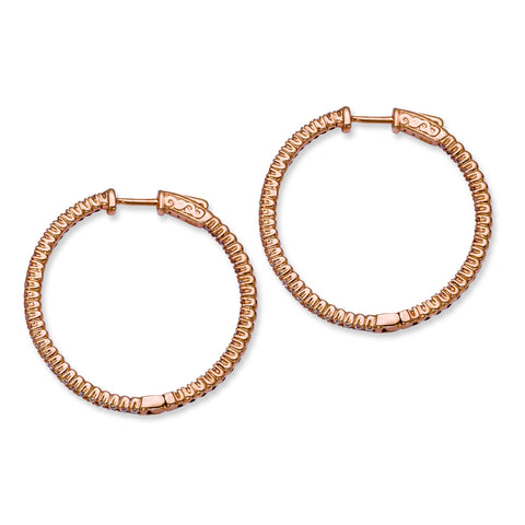 Sterling Silver Rose Gold-plated CZ In and Out Round Hoop Earrings QE7562P - shirin-diamonds
