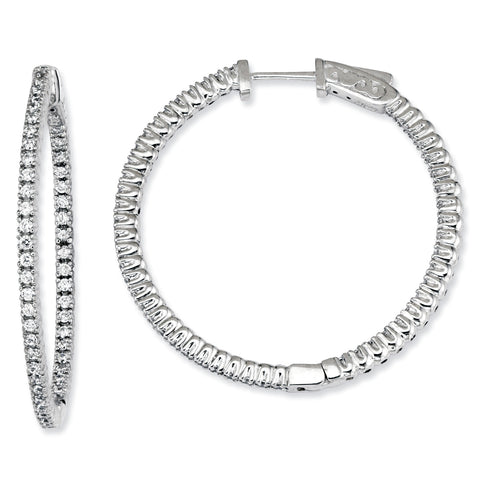 Sterling Silver Rhodium-plated CZ In and Out Round Hoop Earrings QE7562 - shirin-diamonds