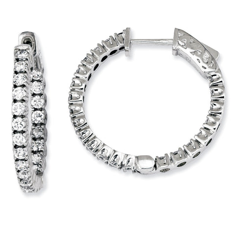 Sterling Silver CZ 44 Stones In and Out Round Hoop Earrings QE7568 - shirin-diamonds