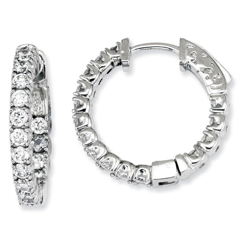 Sterling Silver CZ 40 Stones In and Out Round Hoop Earrings QE7570 - shirin-diamonds
