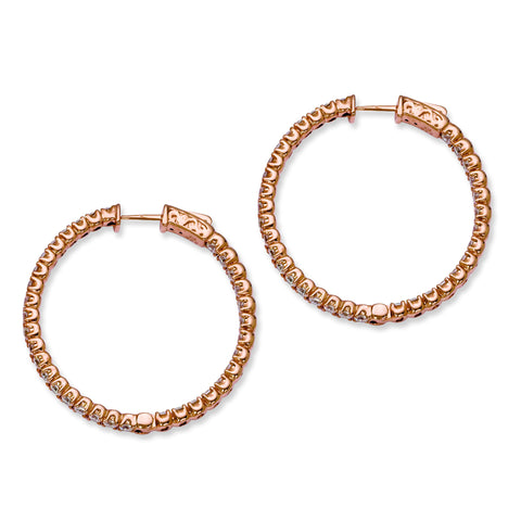 Sterling Silver Rose Gold-plated CZ In and Out Round Hoop Earrings QE7571P - shirin-diamonds