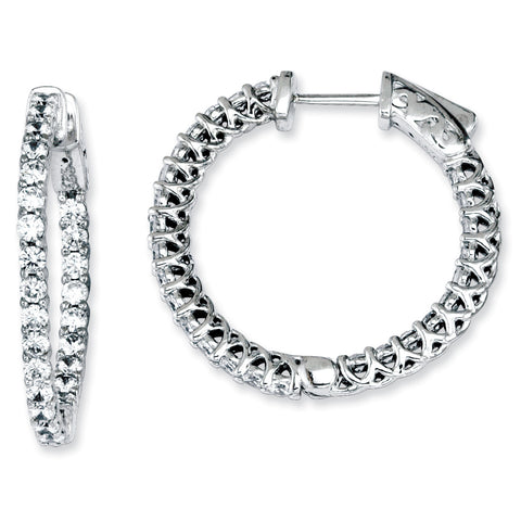 Sterling Silver CZ 52 Stones In and Out Round Hoop Earrings QE7573 - shirin-diamonds