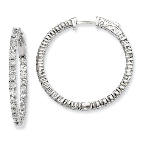 Sterling Silver CZ 60 Stones In and Out Round Hoop Earrings QE7581 - shirin-diamonds