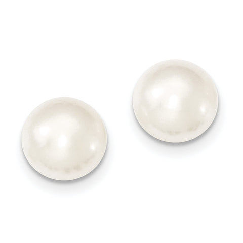 Sterling Silver 11-12mm White FW Cultured Button Pearl Stud Ear QE7645 - shirin-diamonds